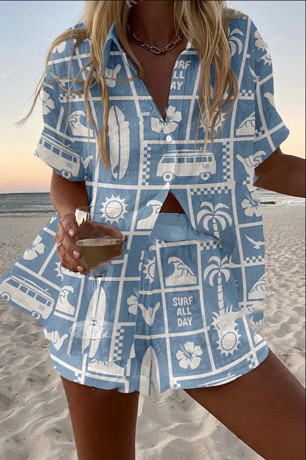 Linen Shirt and Shorts Set for Women - Two Piece Summer Outfit