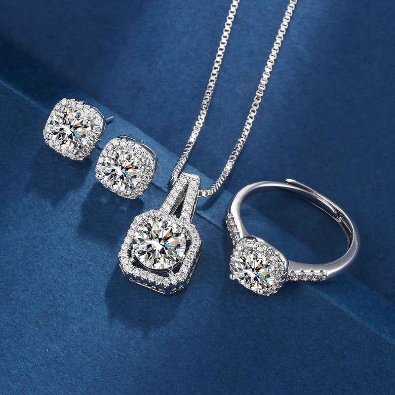 Square Radiant Ring Set White Gold | Bridal Engagement Wedding Band