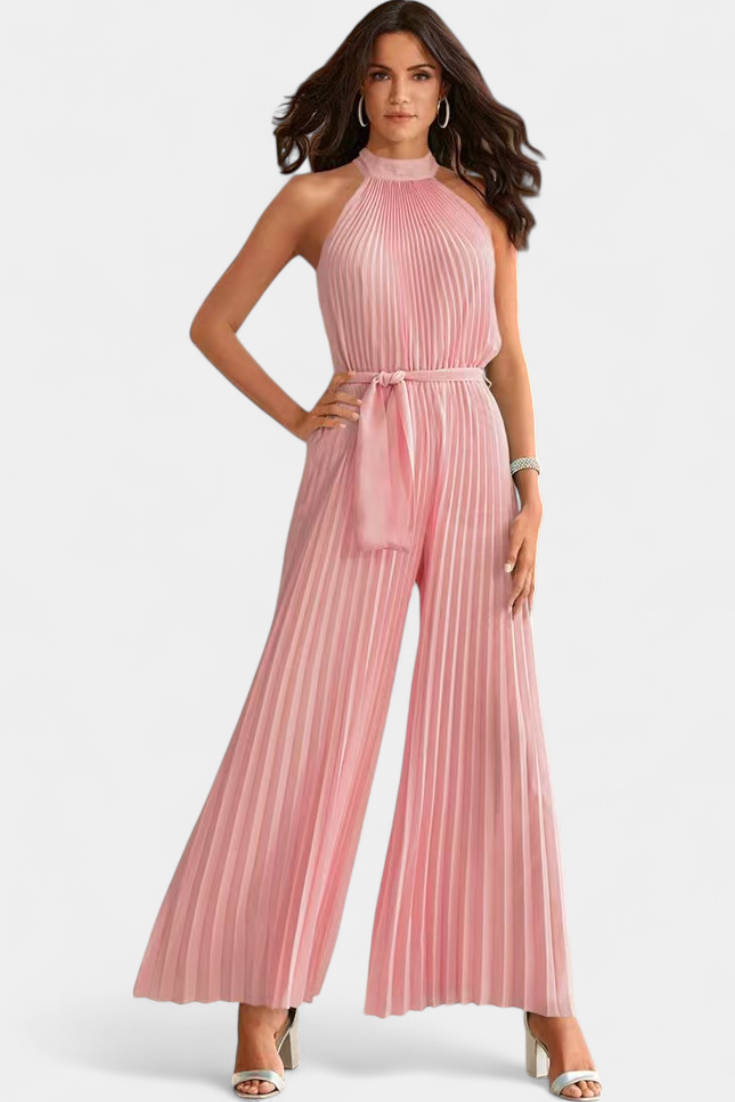 Halter Neck Pleated Palazzo Jumpsuit for Women