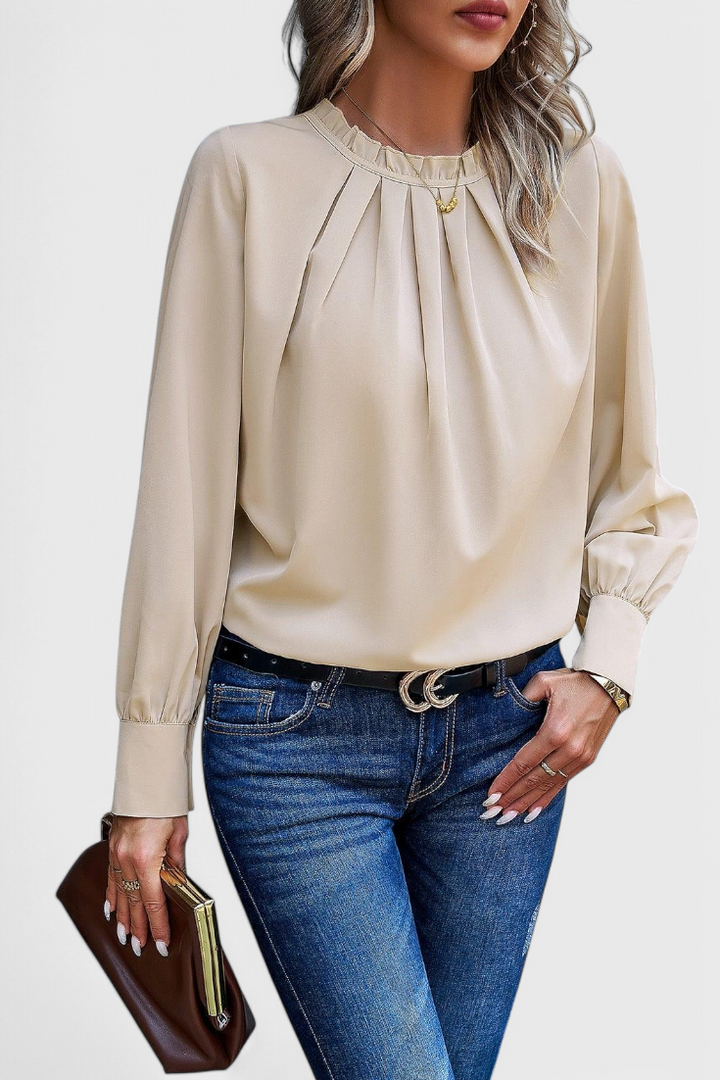 Lace Collar Polka Dot Blouse with Long Sleeves for Women