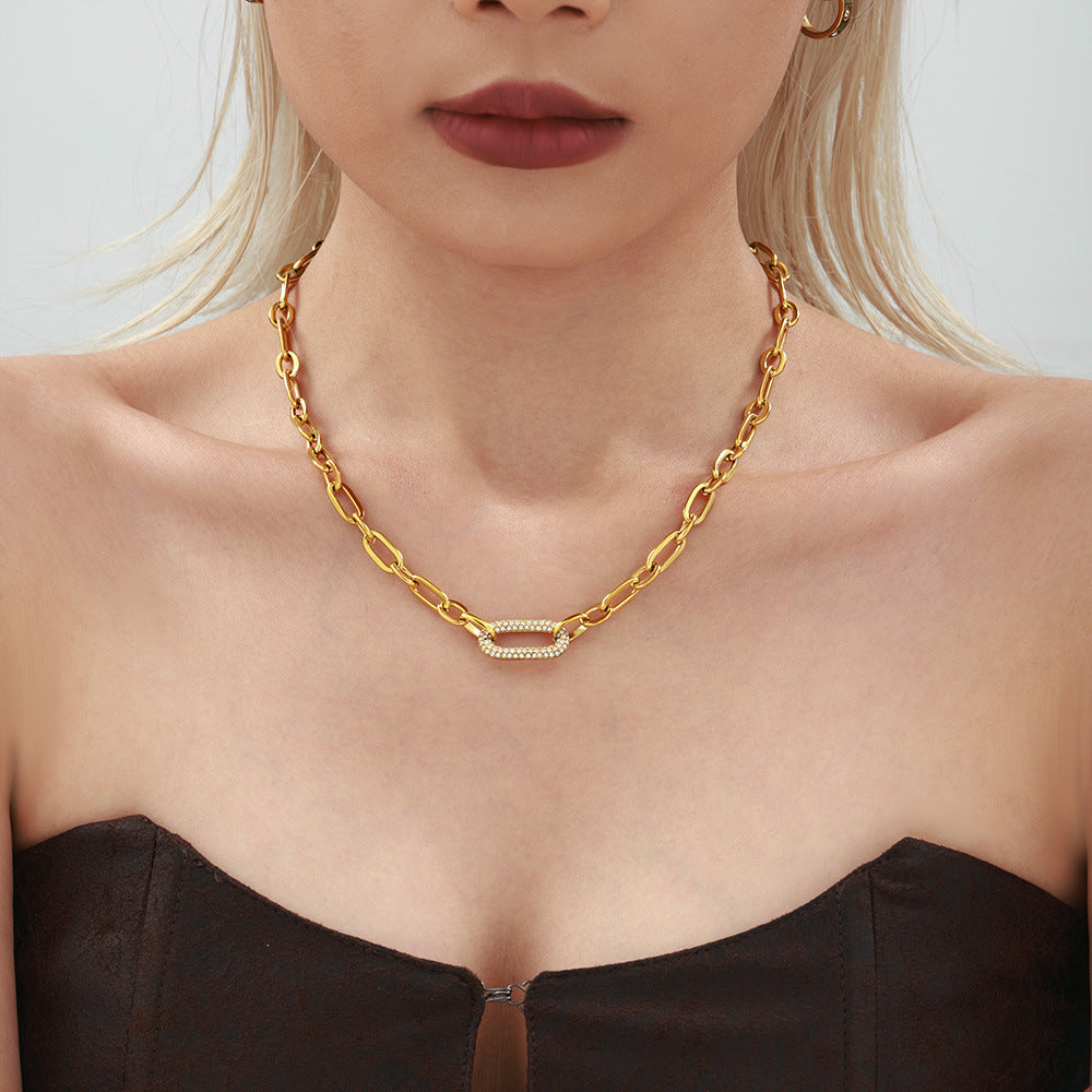 Gold Chain Link Jewelry Set | Chunky Pave Necklace and Bracelet