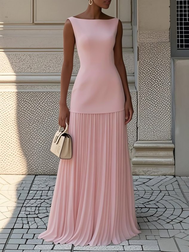 Pleated Maxi Dress for Women - Elegant Floor Length Dress