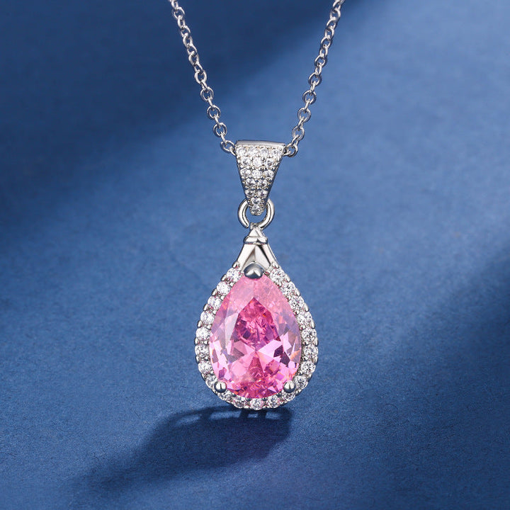Teardrop Earrings and Necklace Set Pink White Gold Jewelry