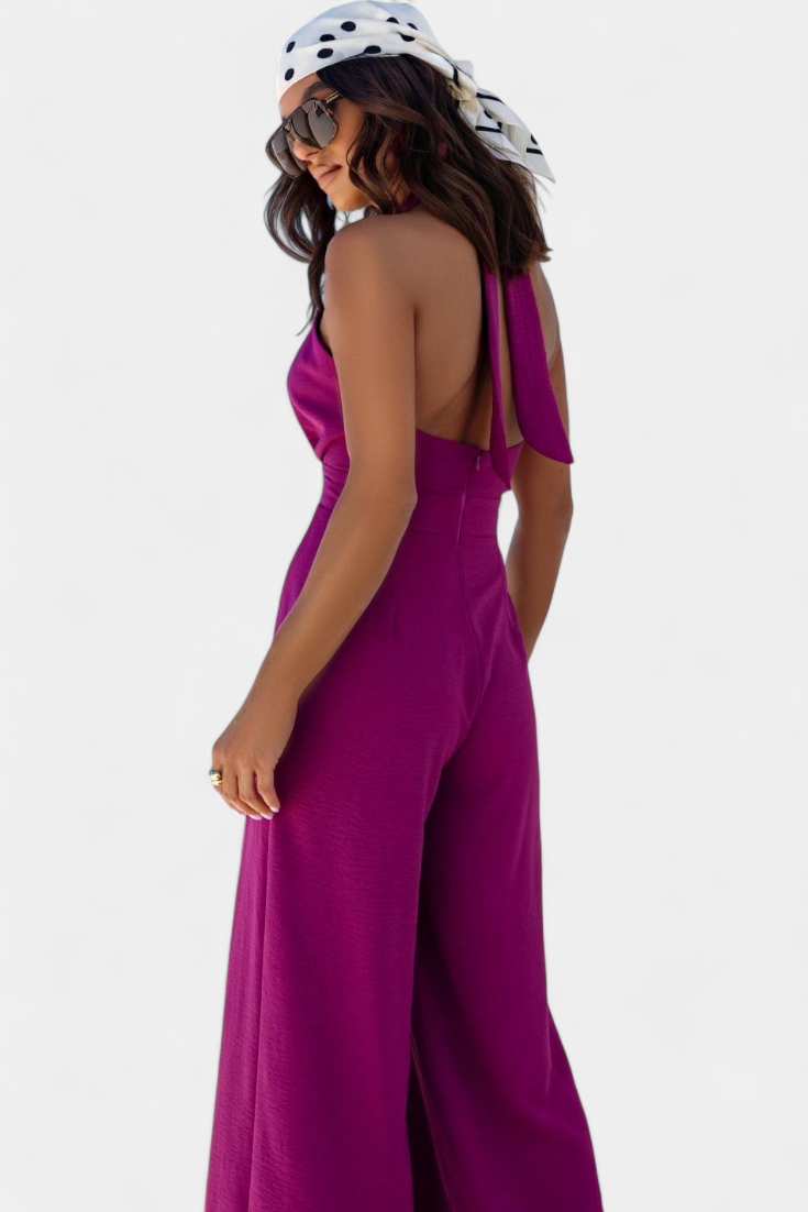 Wide Leg Halter Jumpsuit - Backless Summer Evening Style