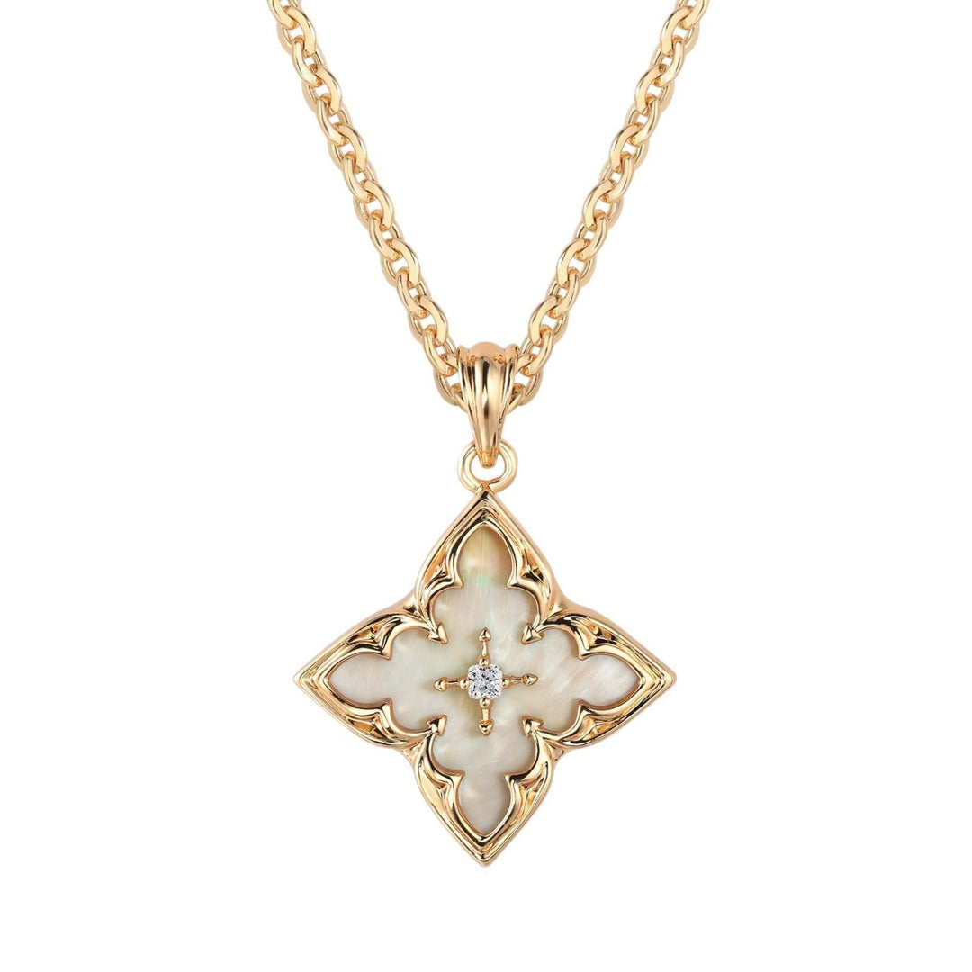 Clover Pendant Necklace in Gold with Blue Enamel Detail