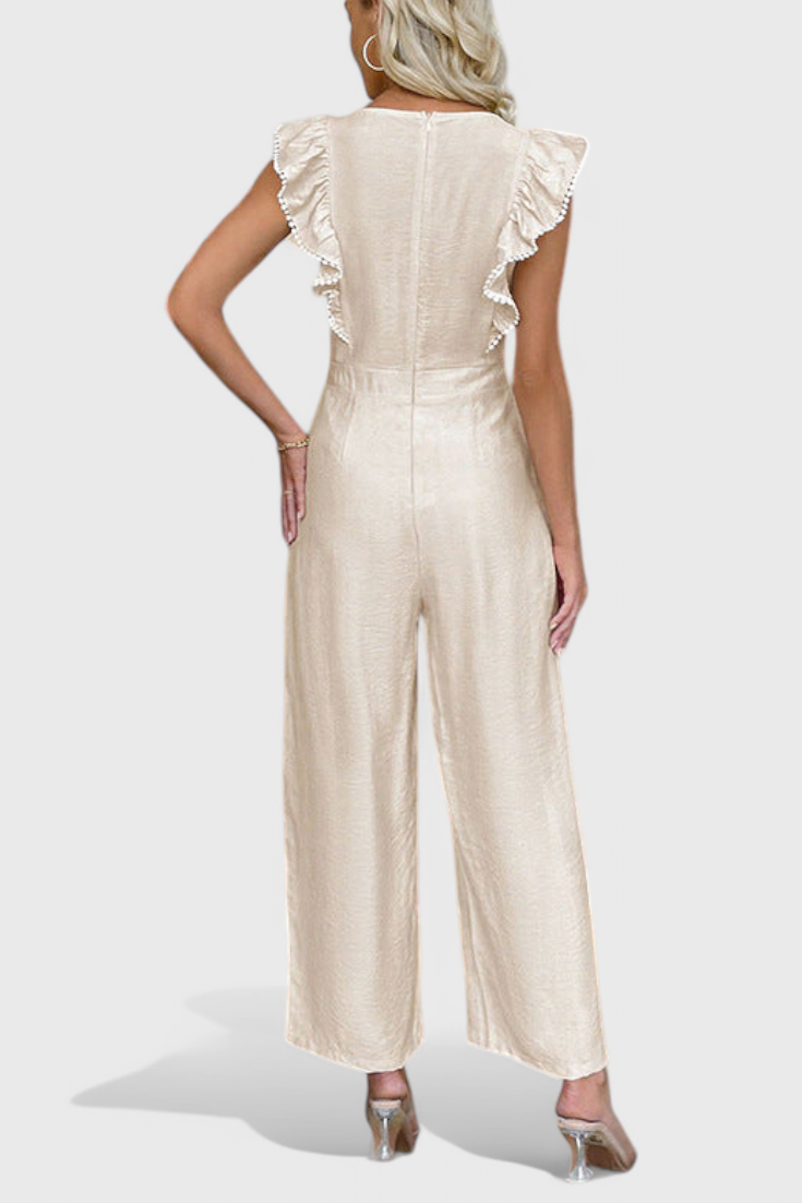 Linen Jumpsuit with Ruffled Sleeves and High Waisted Fit