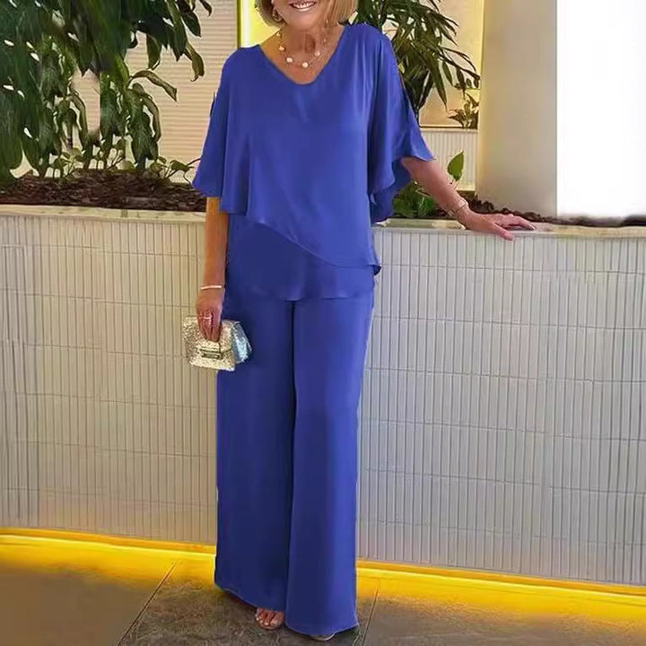 Wide Leg Pants Set for Women with Asymmetrical Top