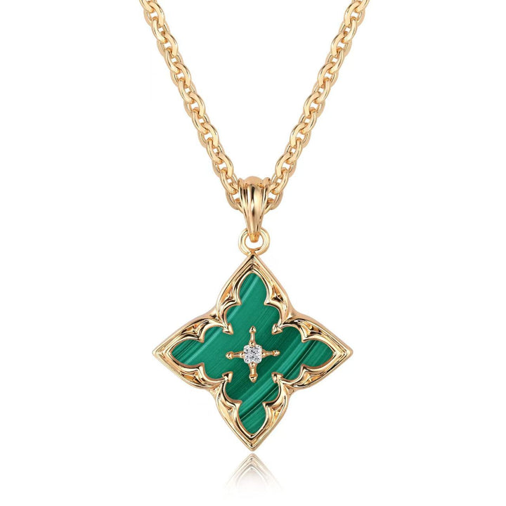 Clover Pendant Necklace | Brown and Gold Charm Necklace
