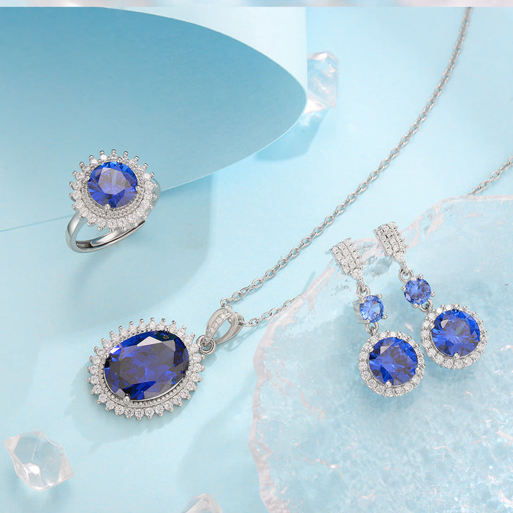 Blue Jewelry Set White Gold Finish | Elegant Necklace Earring Set