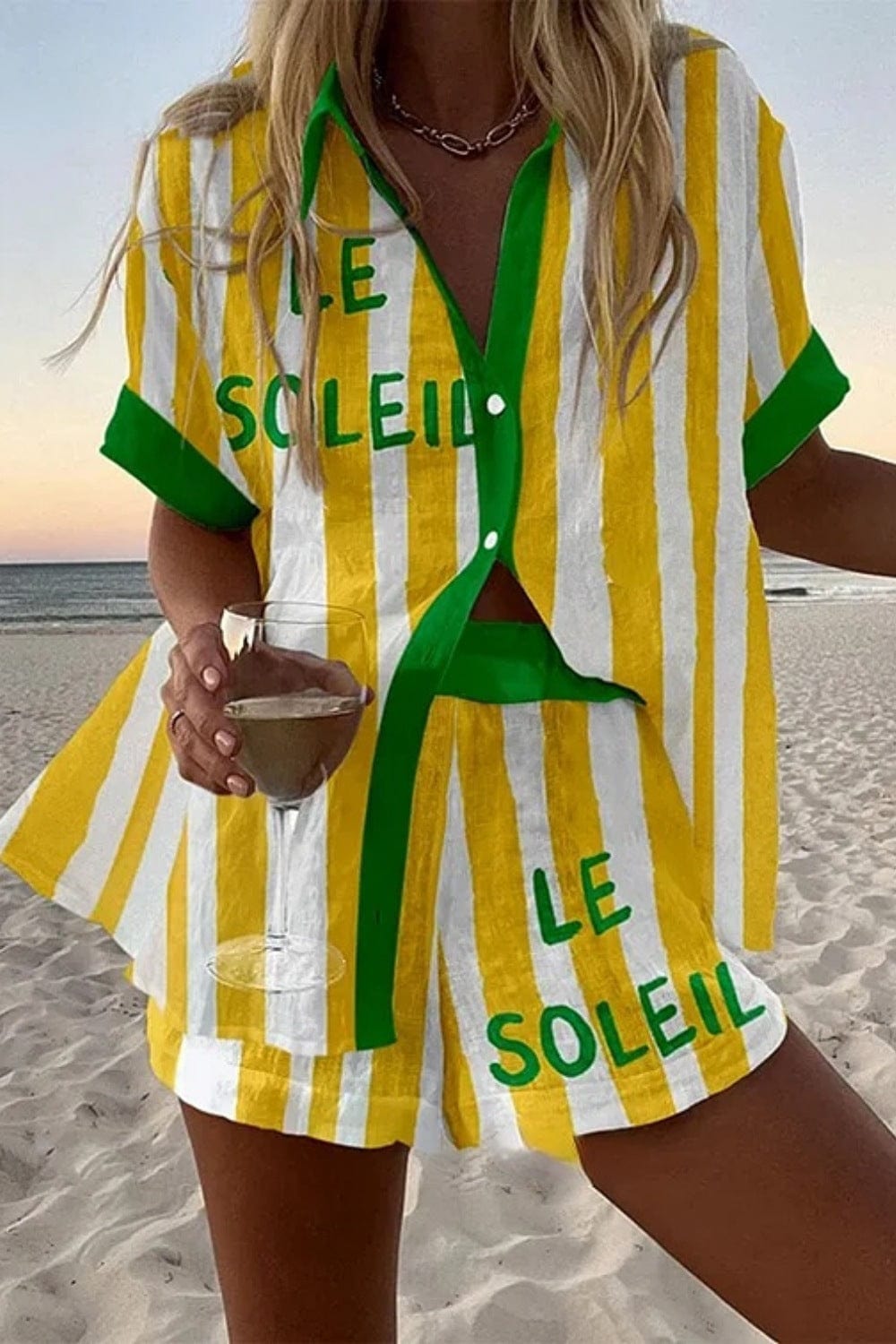 Linen Shirt and Shorts Set for Women - Cotton Blend Two Piece