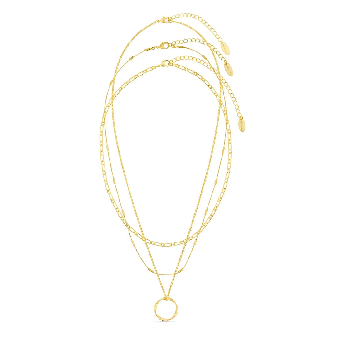 Open Circle Necklace Three Row White Gold Layered Pendant