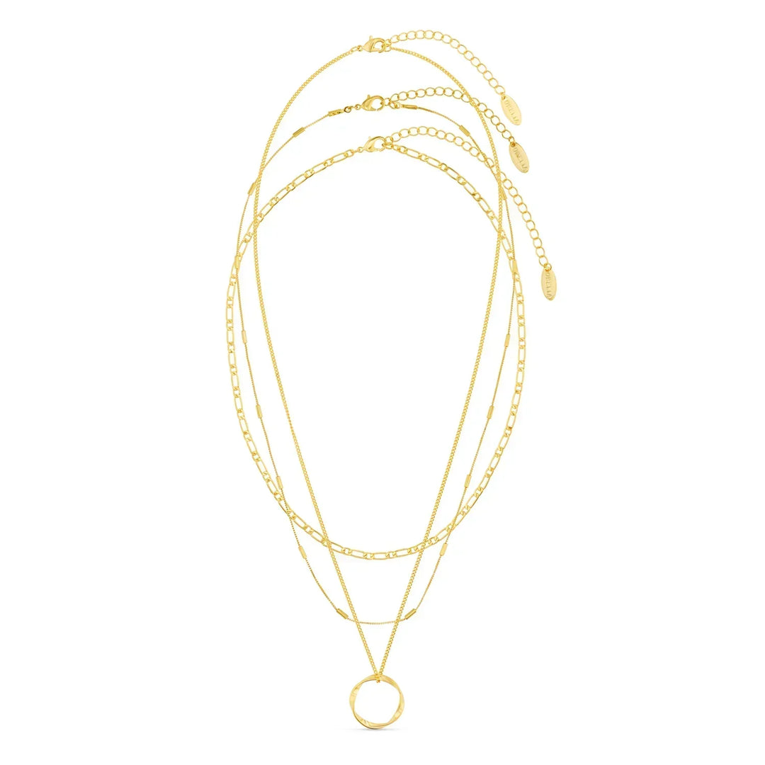 Gold Circle Necklace Three Row Layered Delicate Statement Jewelry