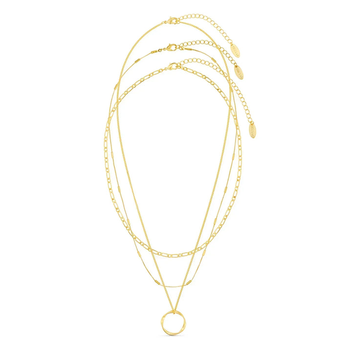 Gold Circle Necklace Three Row Layered Delicate Statement Jewelry