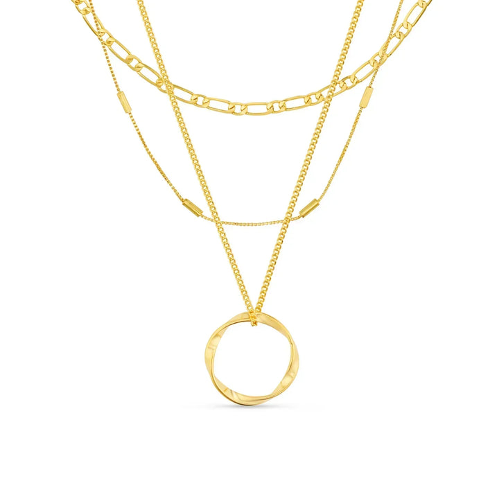 Gold Circle Necklace Three Row Layered Delicate Statement Jewelry