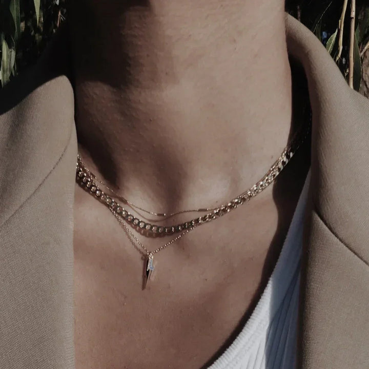 Gold Flat Link Curb Chain Necklace - Layering Statement Piece
