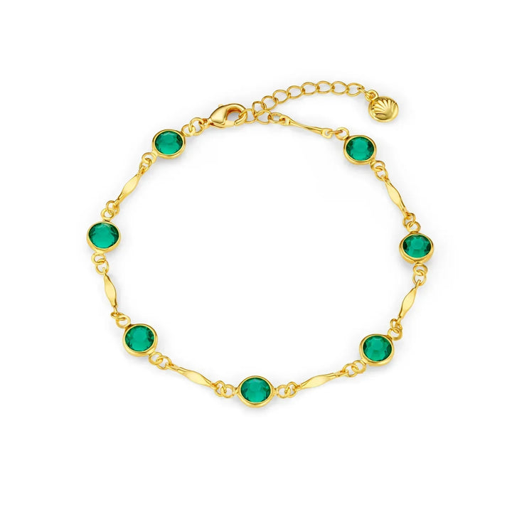 Gold Link Chain Bracelet with Emerald Accent