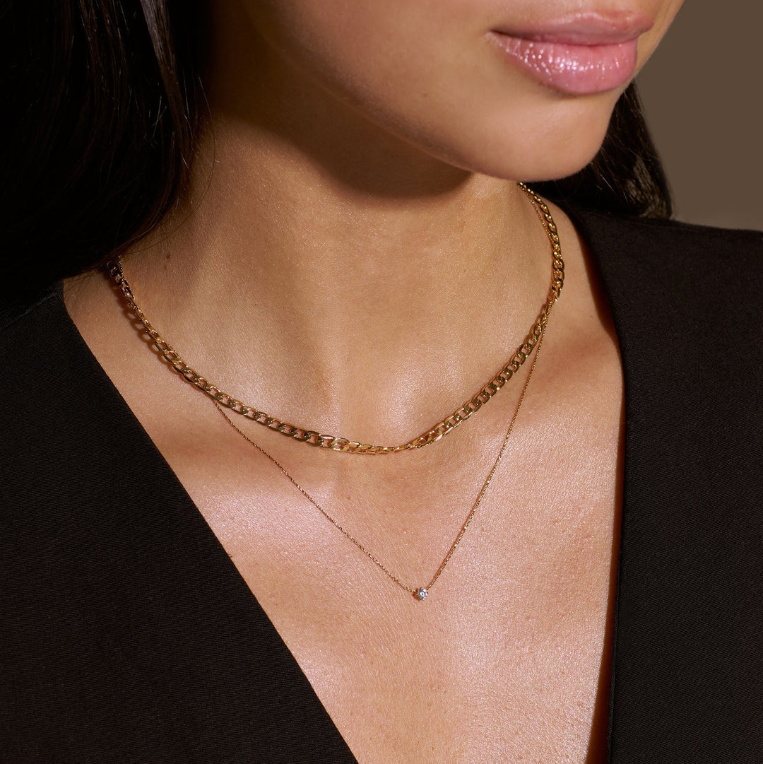 Flat Link Curb Chain Necklace in White Gold Finish