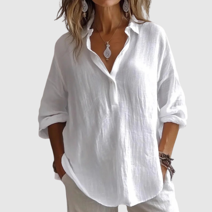 Casual Linen Blouse for Women Half Button Relaxed Fit Top