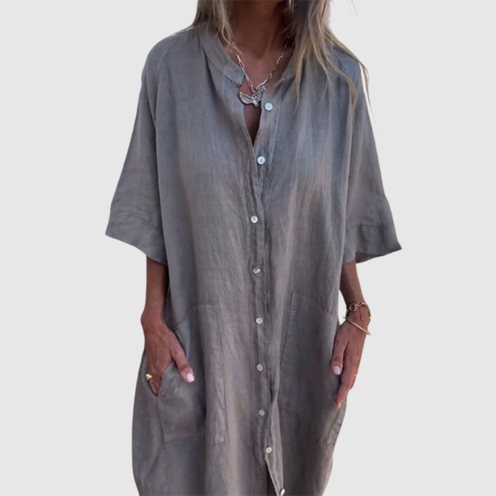 Linen Shirt Dress in White - Relaxed Fit Summer Midi Dress