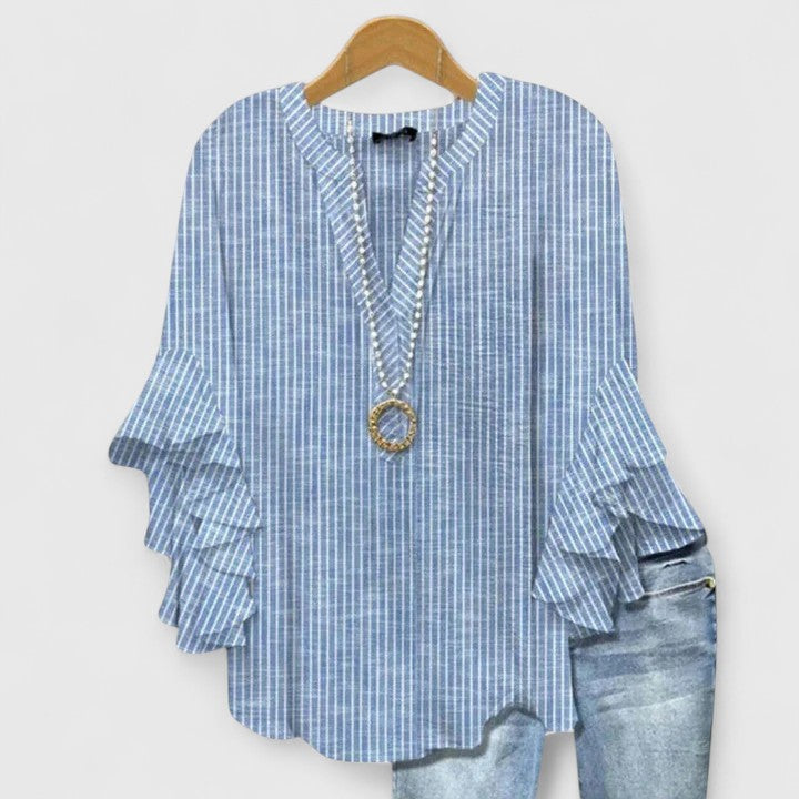Ruffle Sleeve Blouse for Women - Elegant Printed Top