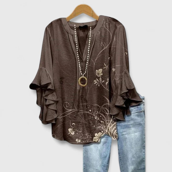 Ruffle Sleeve Blouse for Women - Elegant Printed Top