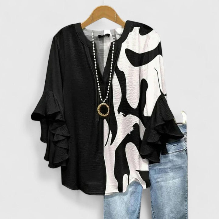 Ruffle Sleeve Blouse for Women - Elegant Printed Top
