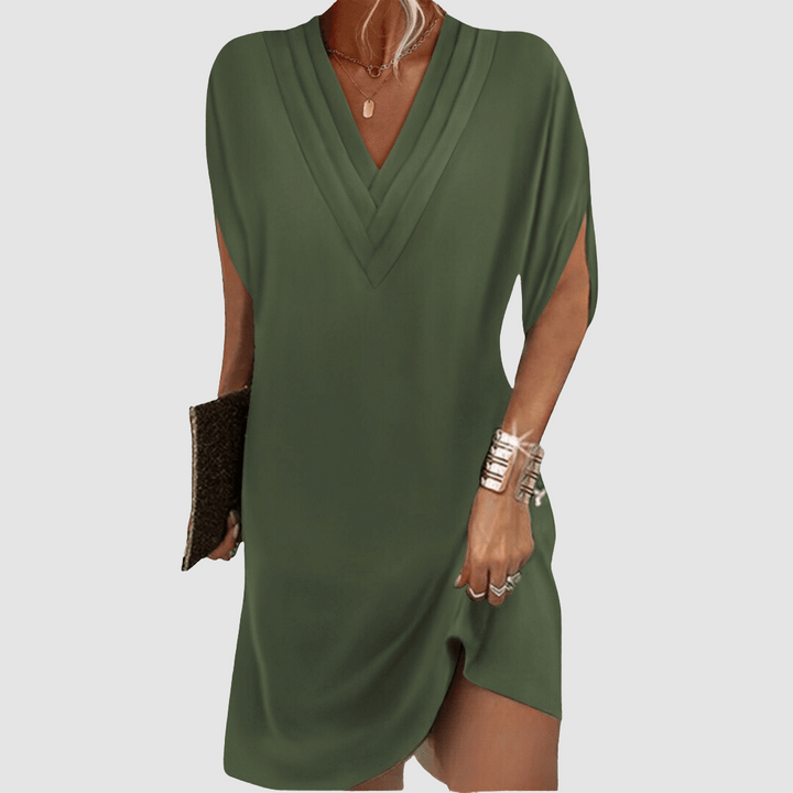 V-Neck Midi Dress with Half Sleeves for Women