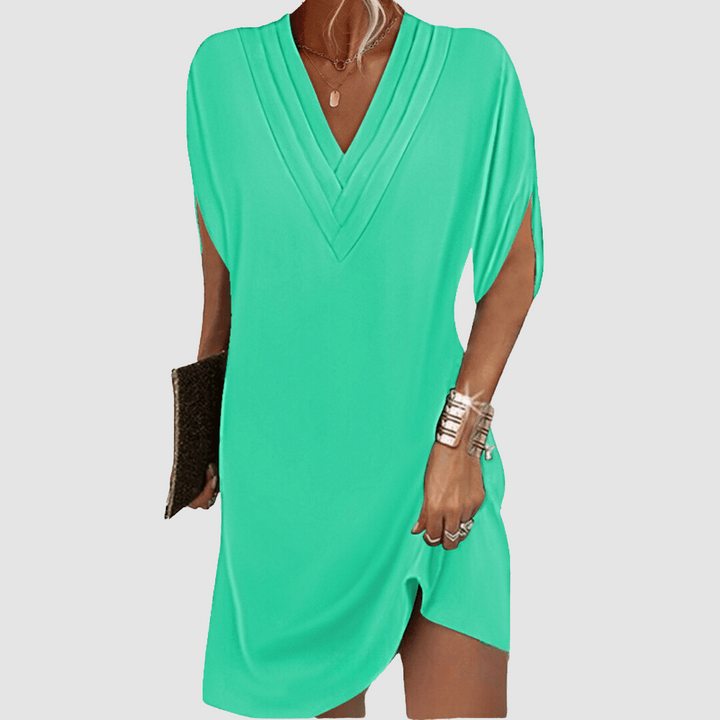 V-Neck Midi Dress with Half Sleeves for Women