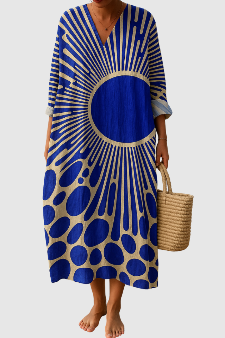 Horizon Print Dress for Women - Relaxed Fit Tunic Dress