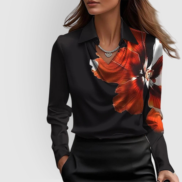 Glossy Blouse with Pleated Neckline for Women