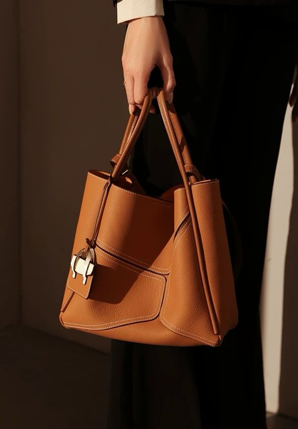Brown Leather Tote Bag | Genuine Cowhide Leather Handbag