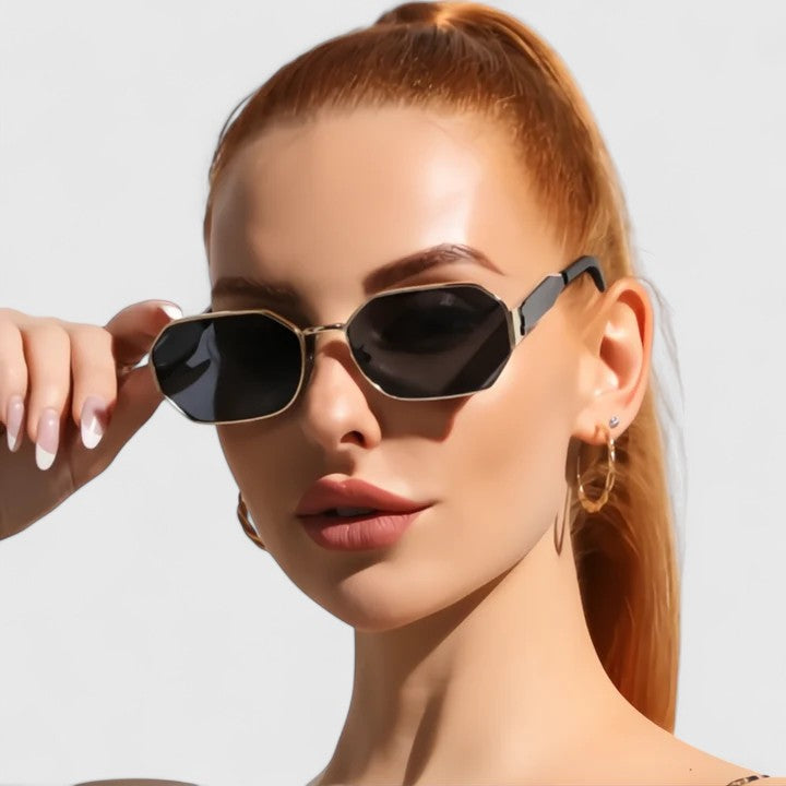 Geometric Sunglasses with Gradient Lenses and Gold Accents