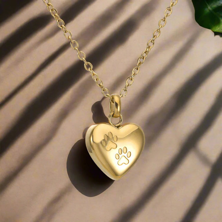 Heart Urn Necklace for Ashes – Pet Memorial Jewelry with Paw Print