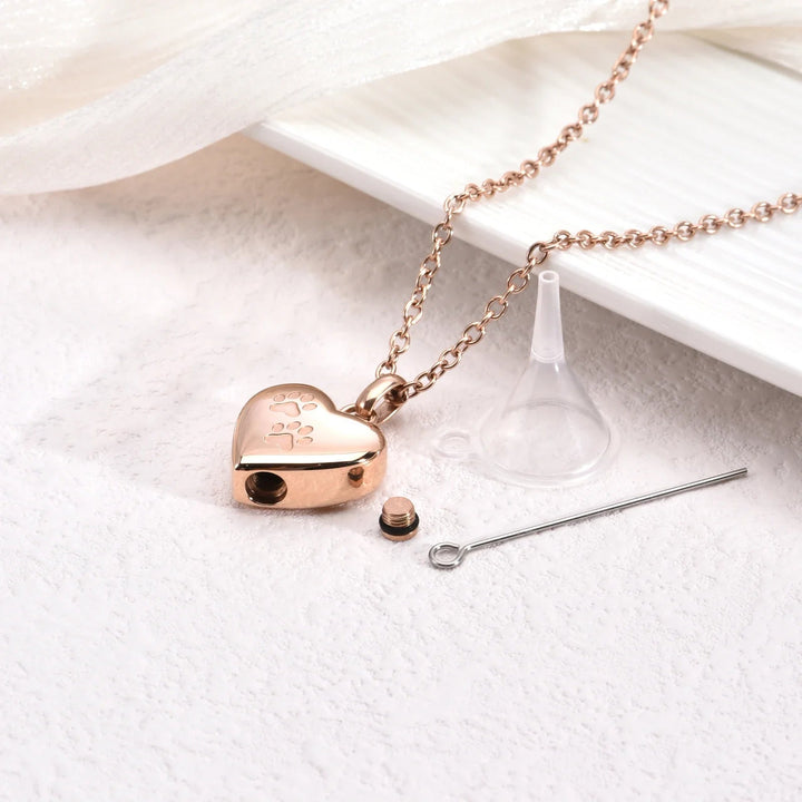 Heart Urn Necklace for Ashes – Pet Memorial Jewelry with Paw Print