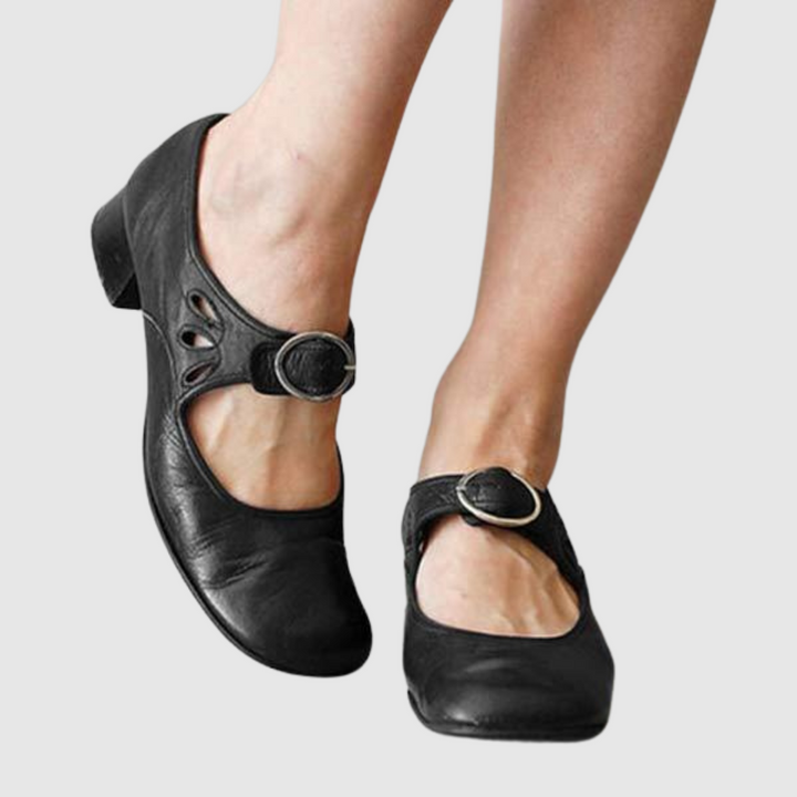 Mary Jane Block Heel Shoes - Classic Buckle Strap Pumps