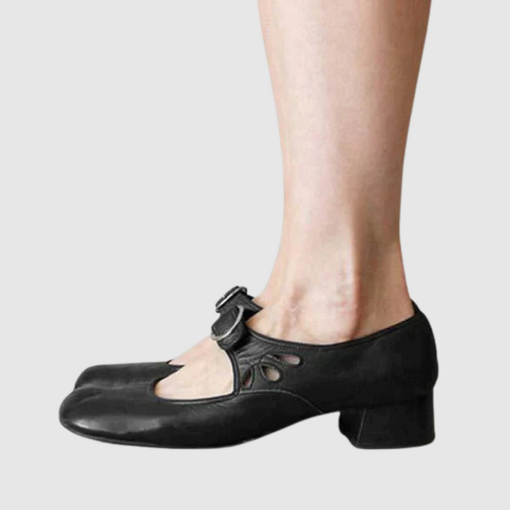 Mary Jane Block Heel Shoes - Classic Buckle Strap Pumps