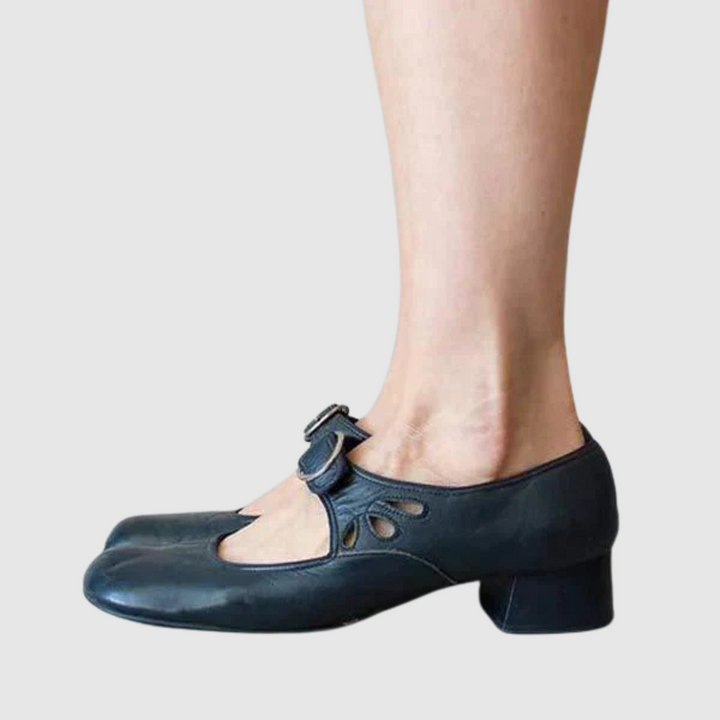 Mary Jane Block Heel Shoes - Classic Buckle Strap Pumps