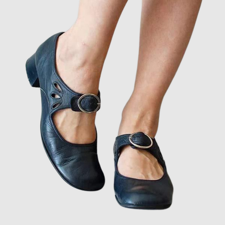 Mary Jane Block Heel Shoes - Classic Buckle Strap Pumps
