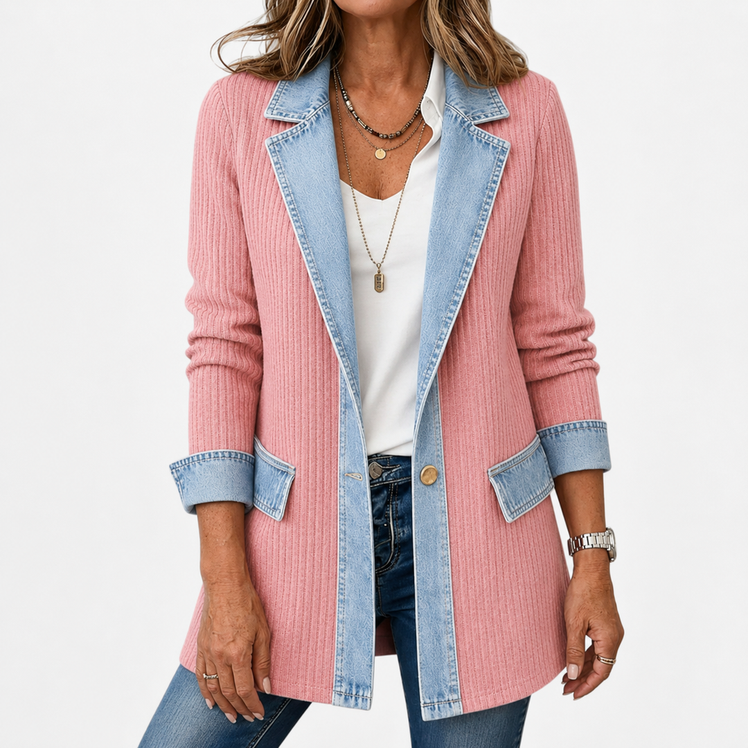 Mixed Fabric Jacket for Women - Relaxed Fit Layering Piece