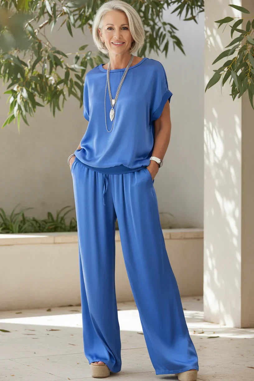 Satin Two Piece Set for Women - Relaxed Fit Silky Co-Ord