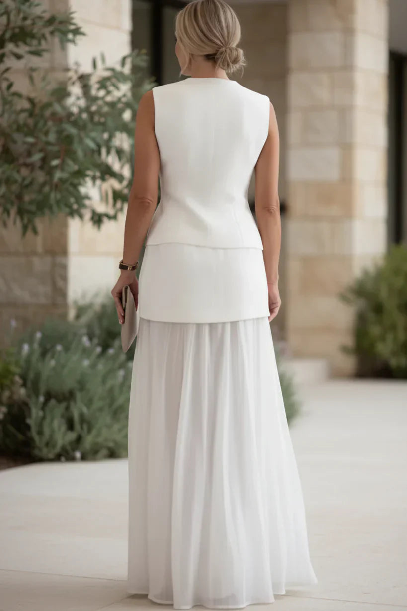 Two Piece Set Sleeveless Top Pleated Skirt Elegant Outfit