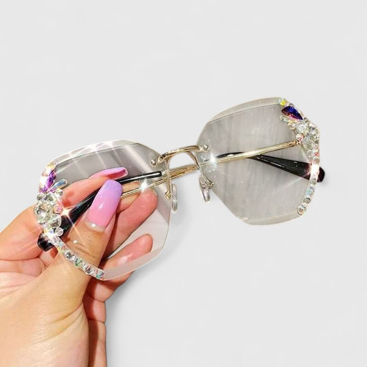 Rimless Sunglasses with Rhinestone Accents for Women