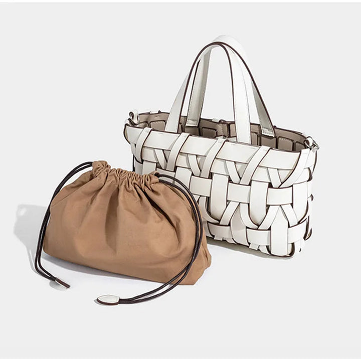 Handwoven Leather Handbag with Crossbody Strap for Women