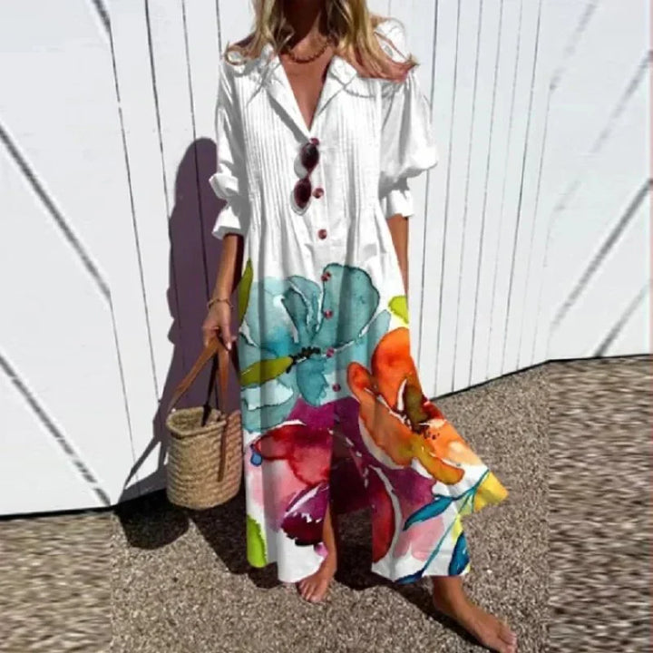 Boho Maxi Dress with V-Neck for Women - Flowy Summer Dress