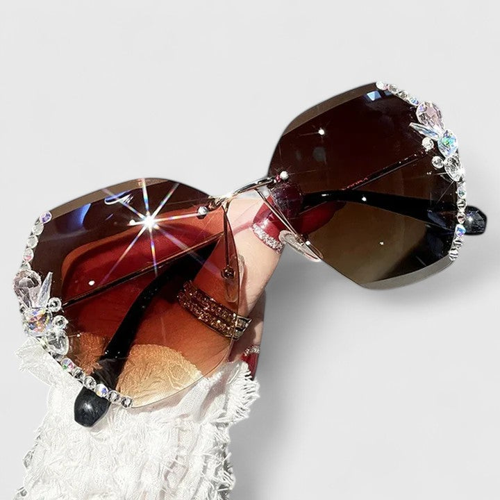Rimless Sunglasses with Rhinestone Accents for Women