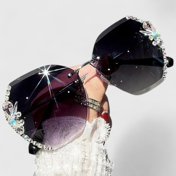 Rimless Sunglasses with Rhinestone Accents for Women