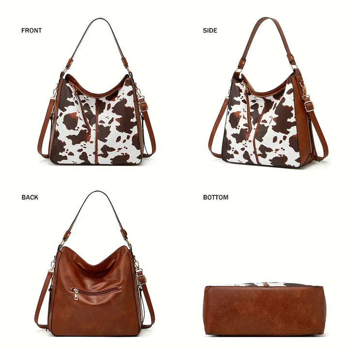 Leather Tote Bag with Matching Wristlet - Animal Print Handbag Set