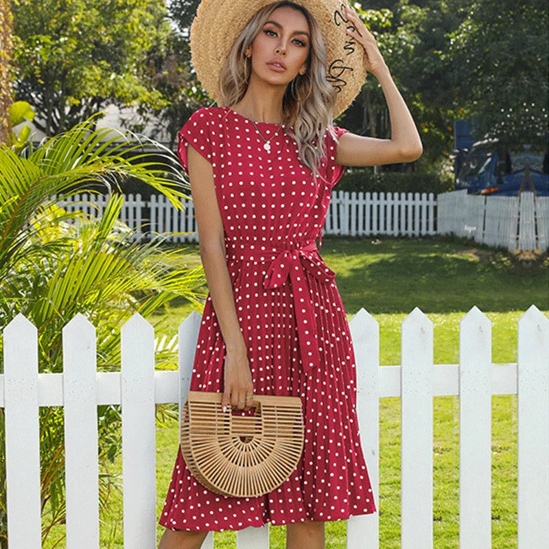 Polka Dot Midi Dress for Women - Timeless Floral Print