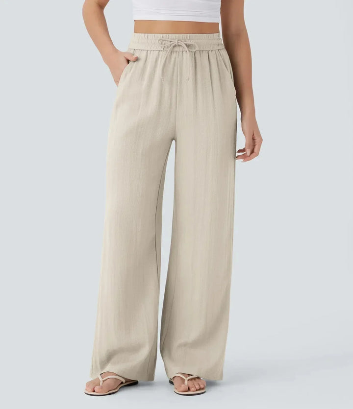 High Waisted Linen Trousers for Women - Wide Leg Summer Pants