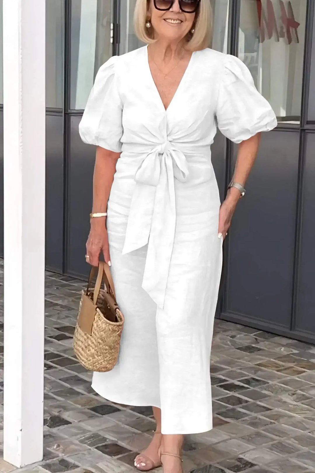 Elegant V-Neck Dress for Women - Timeless Flattering Style